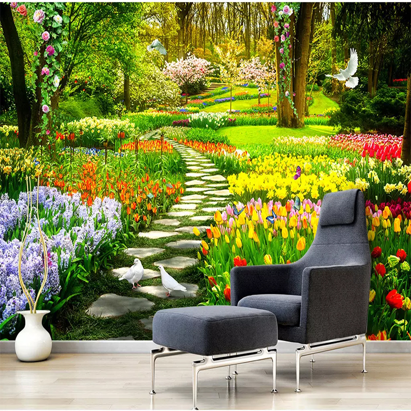 

Custom Photo Wallpaper Garden Park Small Road 3D Landscape Wall Painting Bedroom Living Room Large Mural Wallpaper, Green