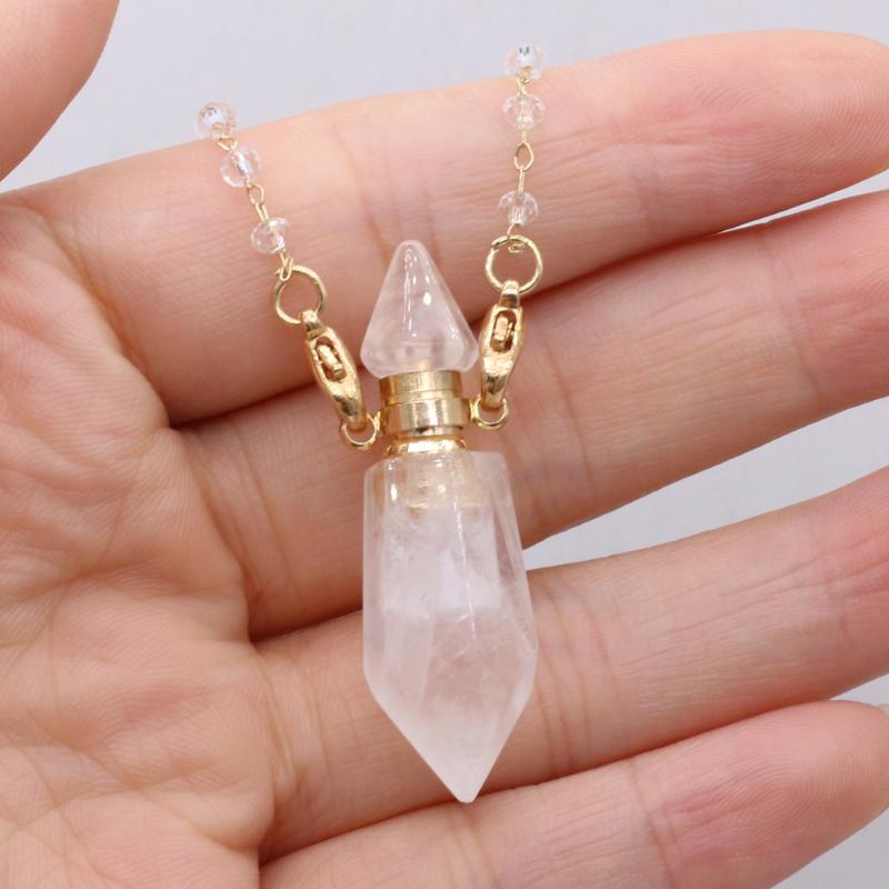 

Pendant Necklaces Necklace Natural Stone Clear Quartz Charming Perfume Bottle For Women Romantic Gift 14x42mm