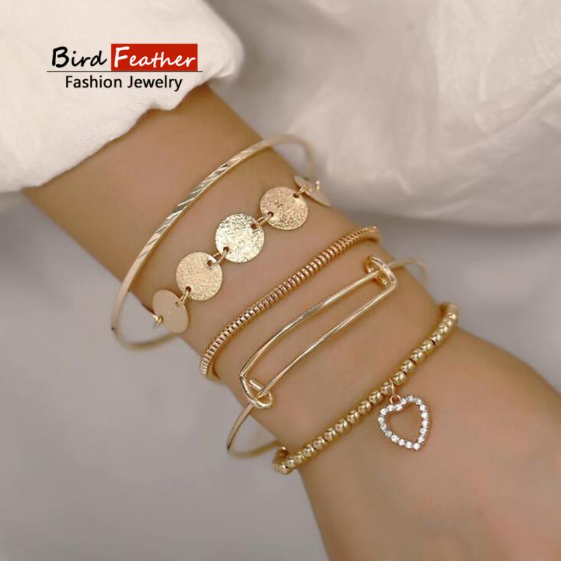 

Link, Chain Gold Color Bohemian Handmade Layered Heart Sequins Bracelet Sets Women 2021 Rope Bracelets Retro Jewelry Accessories, Black
