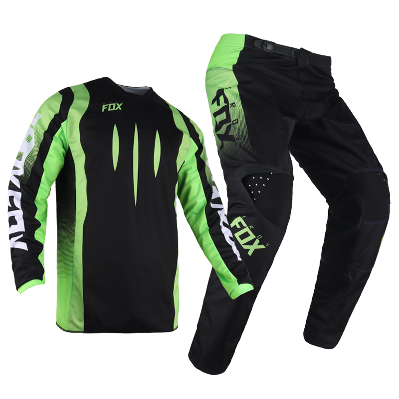 TROY FOX 180 MX ATV UTV Racing Jersey Pants Motocross Motorbike Mountain Bicycle Black/Green Kits Offroad Gear Set-image-746577862