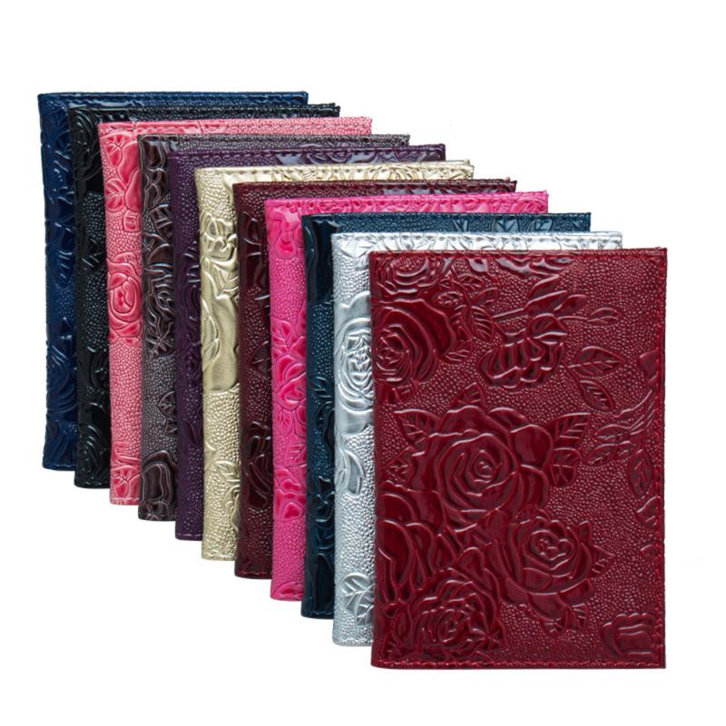 

Card Holders Red Three-dimensional Embossed Rose PU Leather Women Travel Passport Holder Embossing Cover ID Bag, Blue