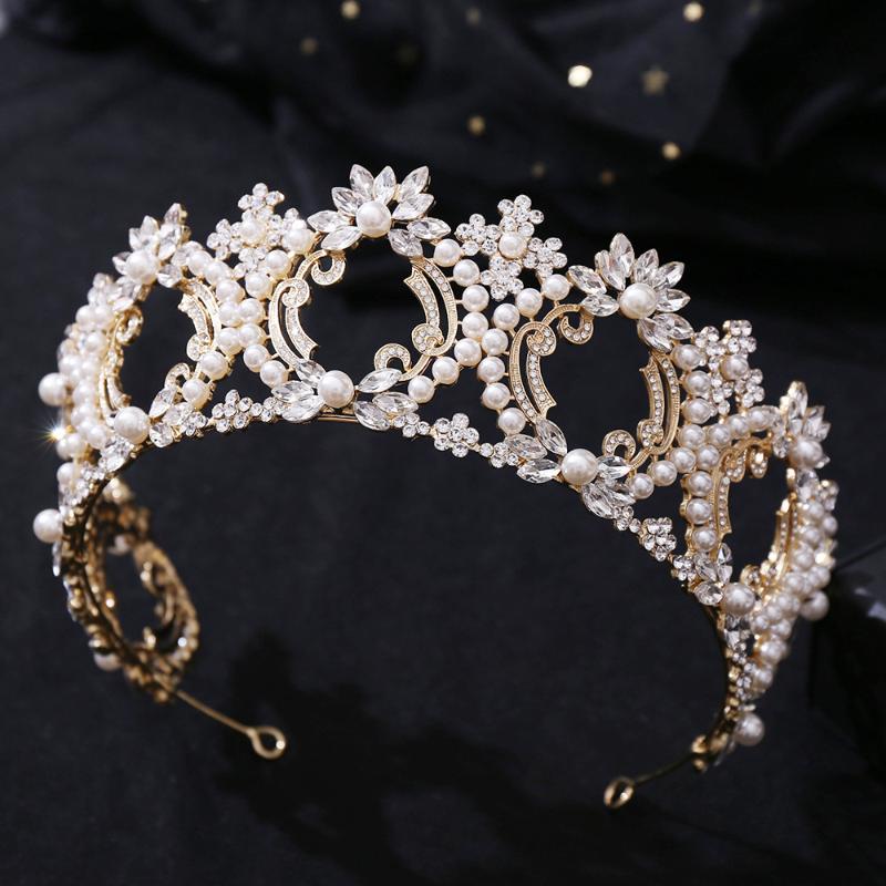 

Hair Clips & Barrettes Baroque Bronze Crystal Pearls Round Bridal Tiaras Queen Crown Rhinestone Pageant Diadem Bride Headbands Wedding Acces, Golden;silver