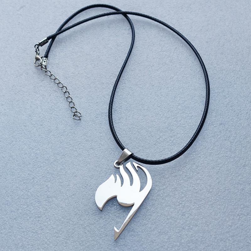 

Pendant Necklaces Stainless Steel Necklace Fairy Tail Logo With Black Rope O-chain Fashion Girls Jewelry