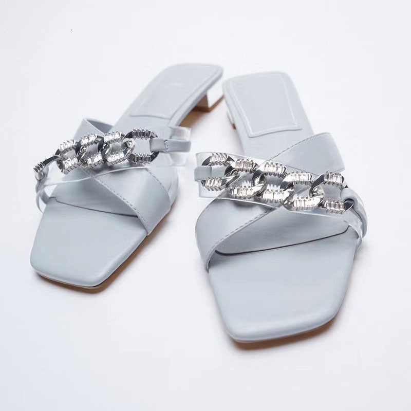 

slippers women summer cross splicing sandals shoes new metal low heel ke3c, Black