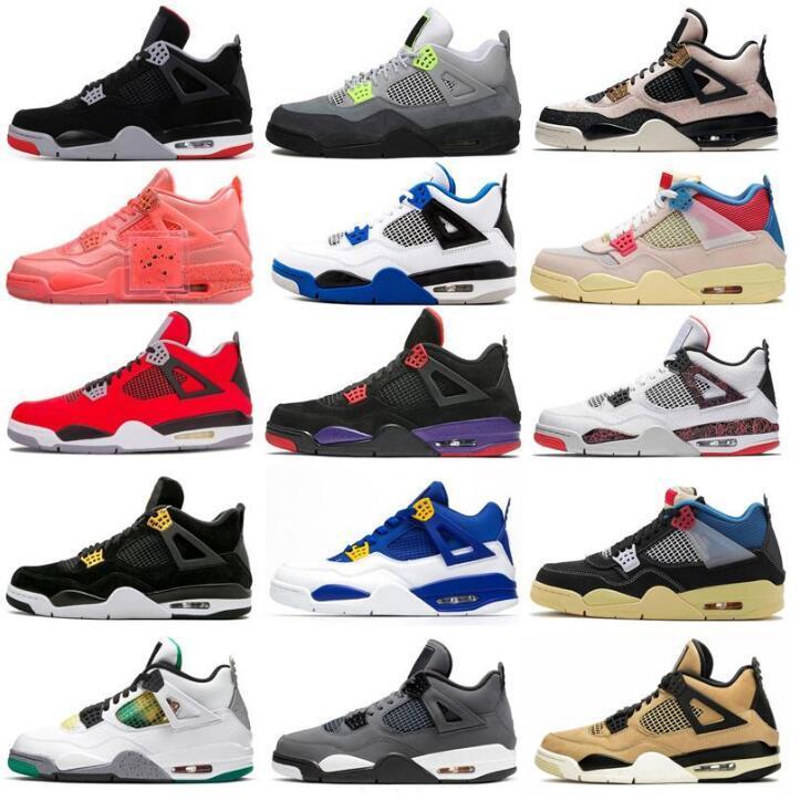 

4 4s 2021 With Shoe Box designers sail Neon metallic purple basketball Union noir guava ice Jumpman Mens Shoes Sneakers Black cat bred FireXPHS, As