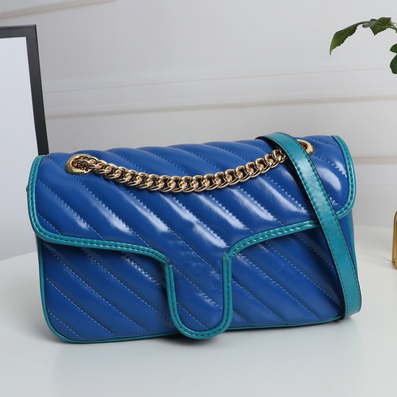 

Chain Marmont Shoulder Bags Designer Luxury Flap Handbag Fashion Versatile Genuine Leather Cowhide Crossbody Bag Purse 2022 Effini, Blue