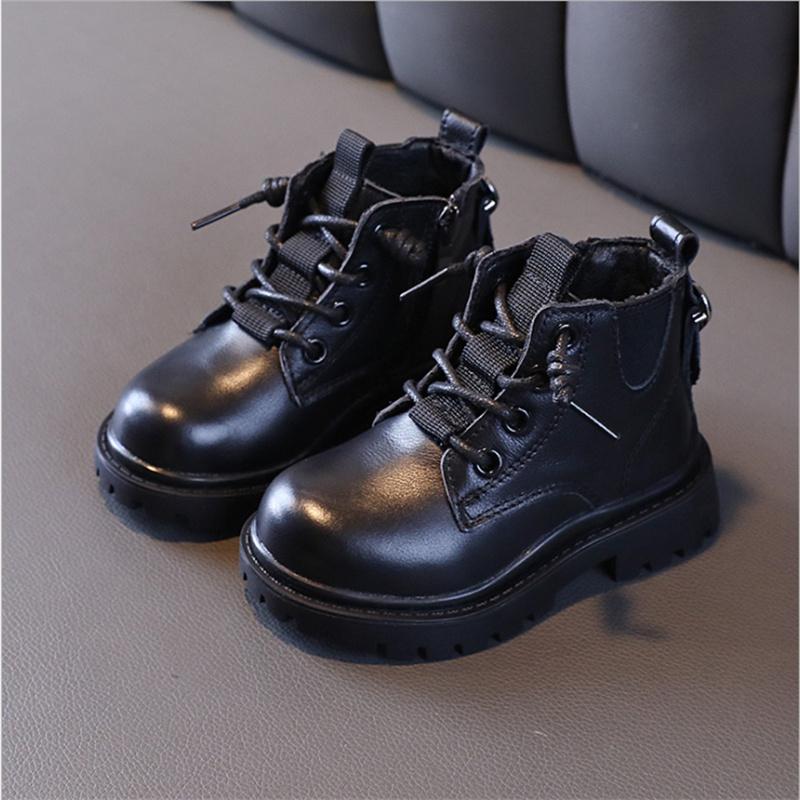

Boots 2021 Autumn Children Genuine Leather Toddler Rubber Shoes Waterproof Black Fashion Ankle Todder Boys Girls Boot, Black;grey