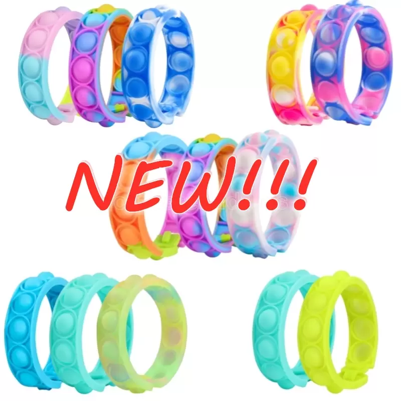 

US STOCK Decompression Bracelet Press Bubble Fidget Toys Rainbow Color Wristband Antistress Sensory Toys For Children Push Figet Toy