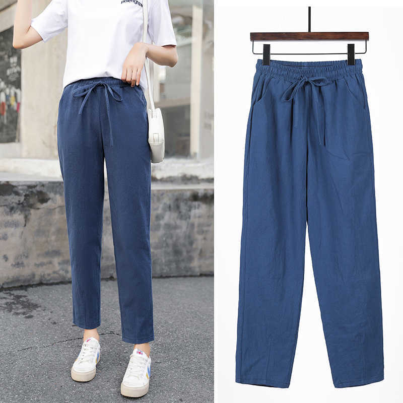 

Women Cotton Linen Spring Summer Pants Casual Solid Elastic Waist Candy Colors Harem Trouser Soft Thin Pencil Female -XXL 210526, Olive green