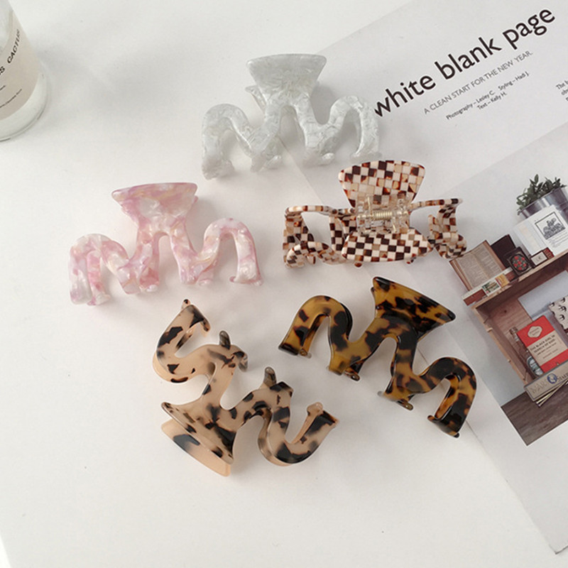 

Yamog Korean Girls Wave Shaped Grid Hair Clamps Clips Women Acetic Acid M Model Hair Claw Middle Size Scrunchies Ponytail Head Dress Hairpins Accessories Length 8.8 CM