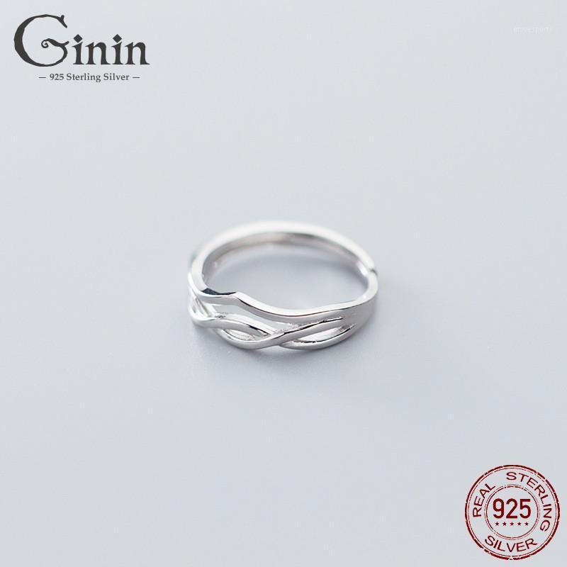 

Cluster Rings Ginin Real 925 Sterling Silver Ring Women's Korean-Style Fashionable Elegant Glossy Cross Line Simple Woven Twist Jewelry1