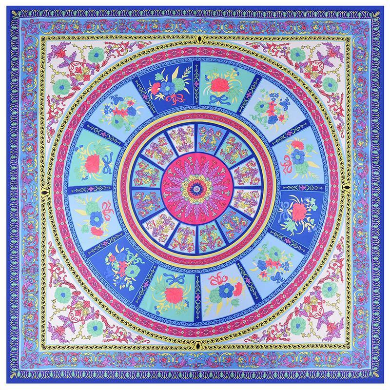 

Scarves 130cm Woman Scarf Shawl 100% Twill Silk Square Sky Garden Print Neckerchief Bandana Headband Hijab & Wraps, Blue;gray