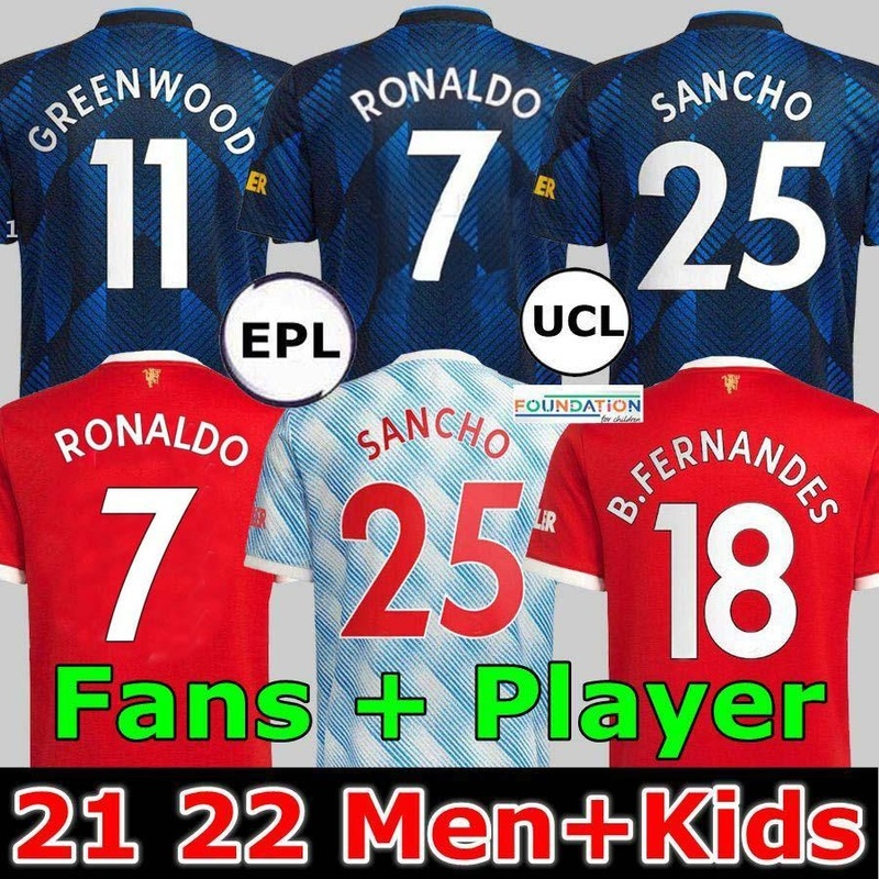 

2021-22 SANCHO Manchester home Man soccer jerseys UTD Fans Player TOP UNITED BRUNO FERNANDES RONALDO R.VARANE POGBA RASHFORD football shirt 2021-22 men+ kids kit, 21 22 away jersey