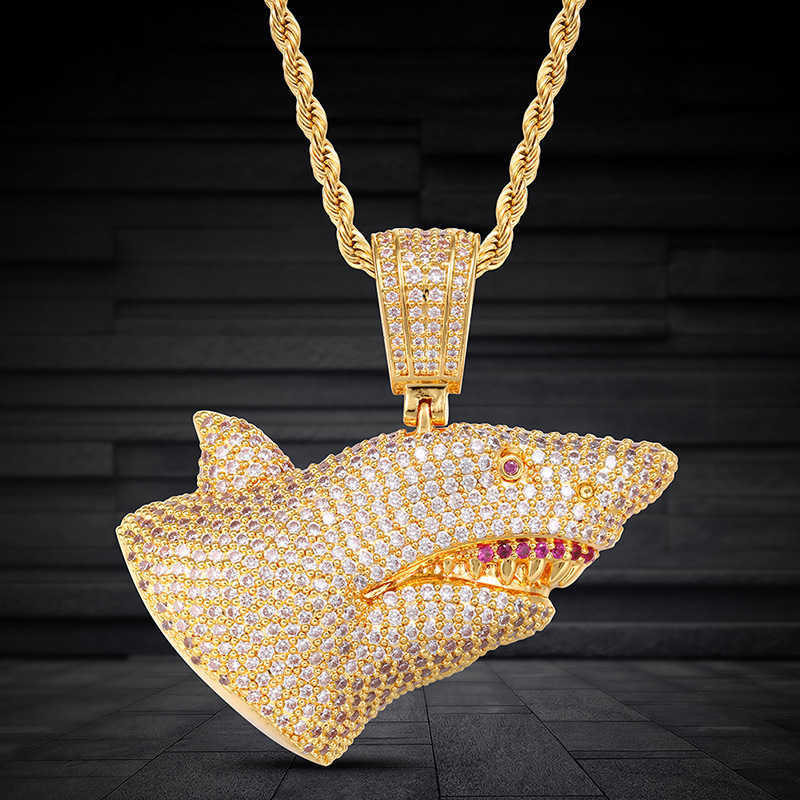 

ice cube aaa + zircon overlord shark, hip-hop necklace, gold and silver, rose gold, men's women's jewelry
