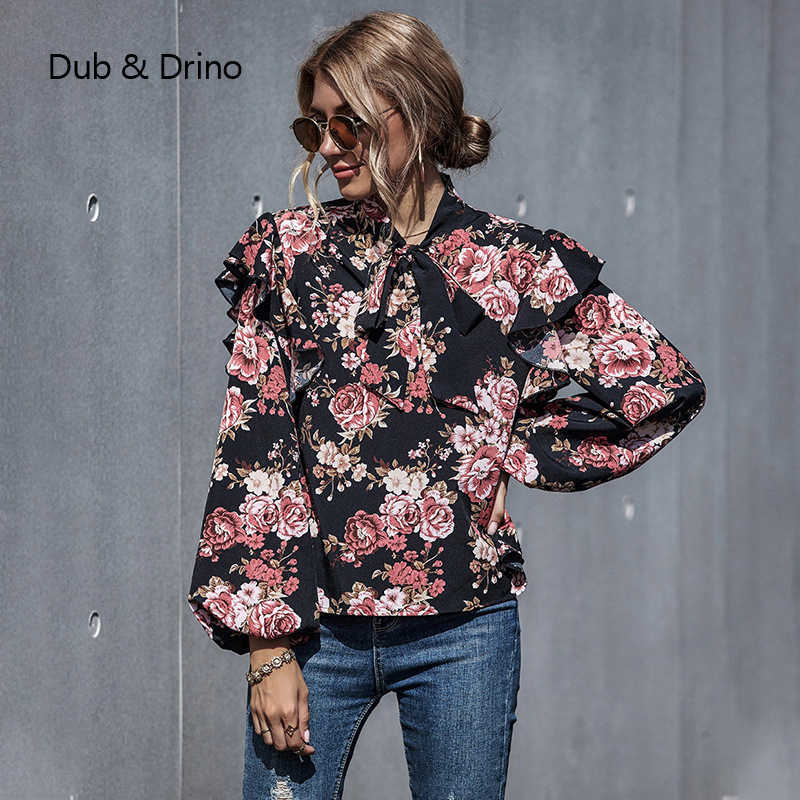

Neploe Sweet Floral Chiffon Blouses Women Spring Autumn Korean Ruffle Shirt Lace Long Sleeve Causal Blusas 210721, Black