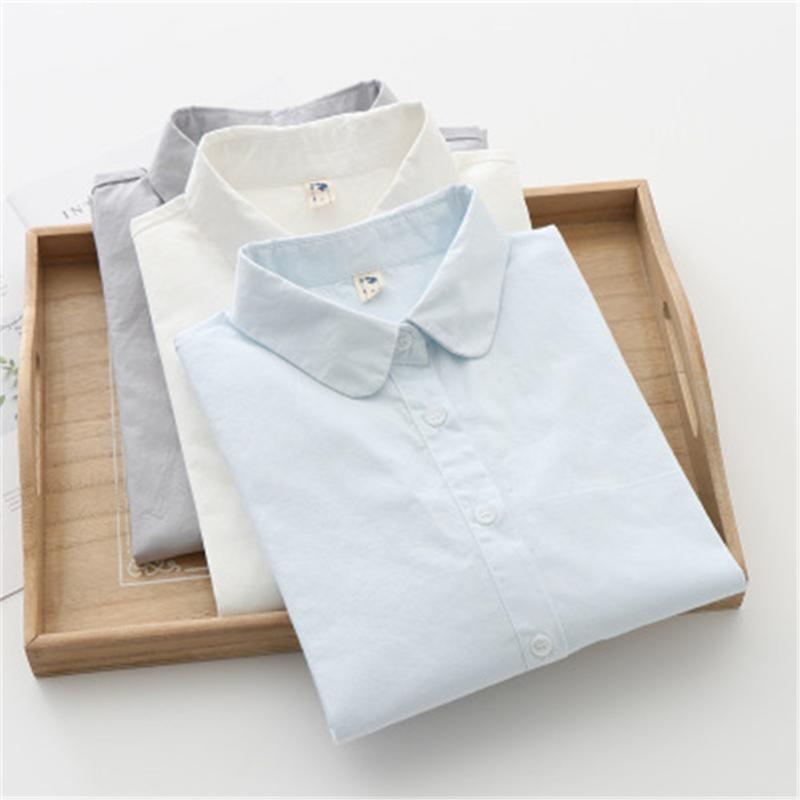 

Women's Blouses & Shirts 2022 Women Cotton Long Sleeve Solid Turn Down Collar Casual White Ladies Tops Spring Blusas Femininas ZY5012
