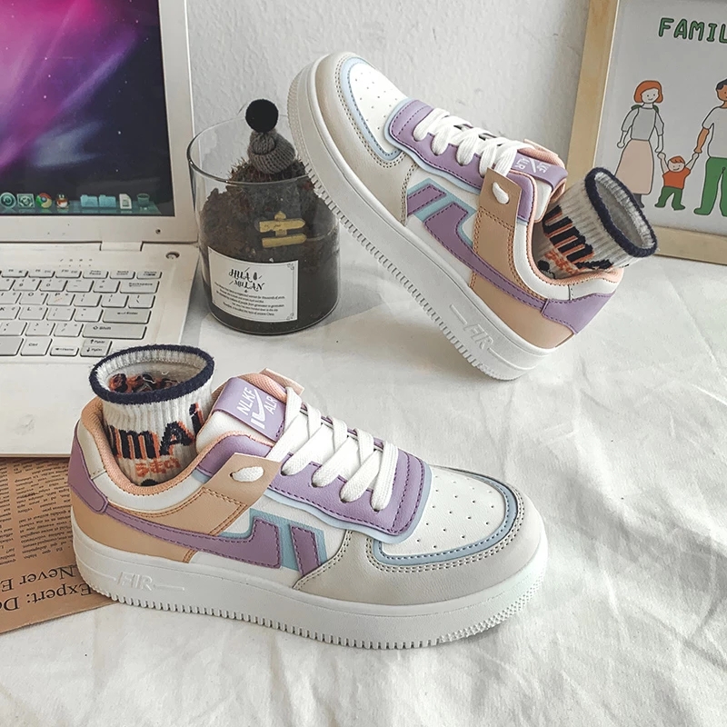 

New White Sneakers Women Fashion Comfortable Platform Vulcanize Shoes Lace Up Flats Casual Ladies Footwear Summer Basket, Pink