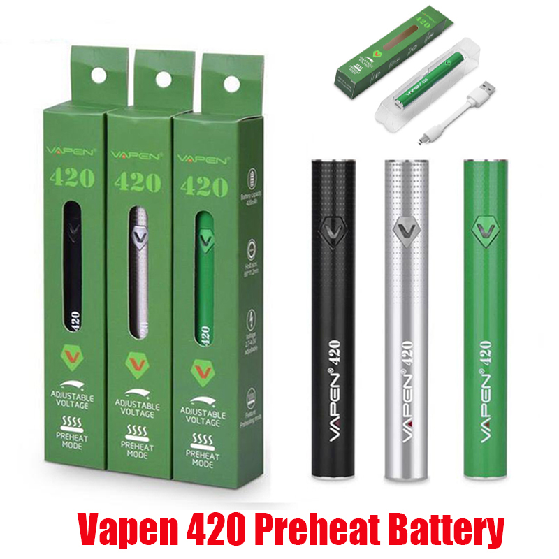 

Original Vapen 420 Preheating Battery 420mAh Preheat VV Vape Box Mod Adjustable Variable Voltage Bottom USB For 510 EGO Thick Oil Cartridge 100% Authentic