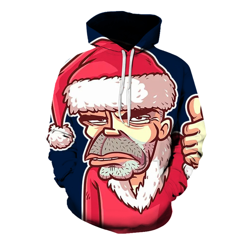 

Men's Christmas clown pattern 3D printing long-sleeved hooded dress, White;black