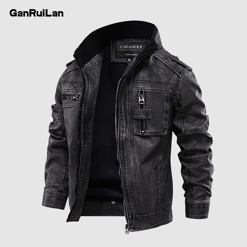 

Men's PU Leather Jacket Winter Military Pilot Bomber Jackets Autumn Fashion Outerwear Motorcycle Biker Leather Coat JK18022 210518, Blue asian size