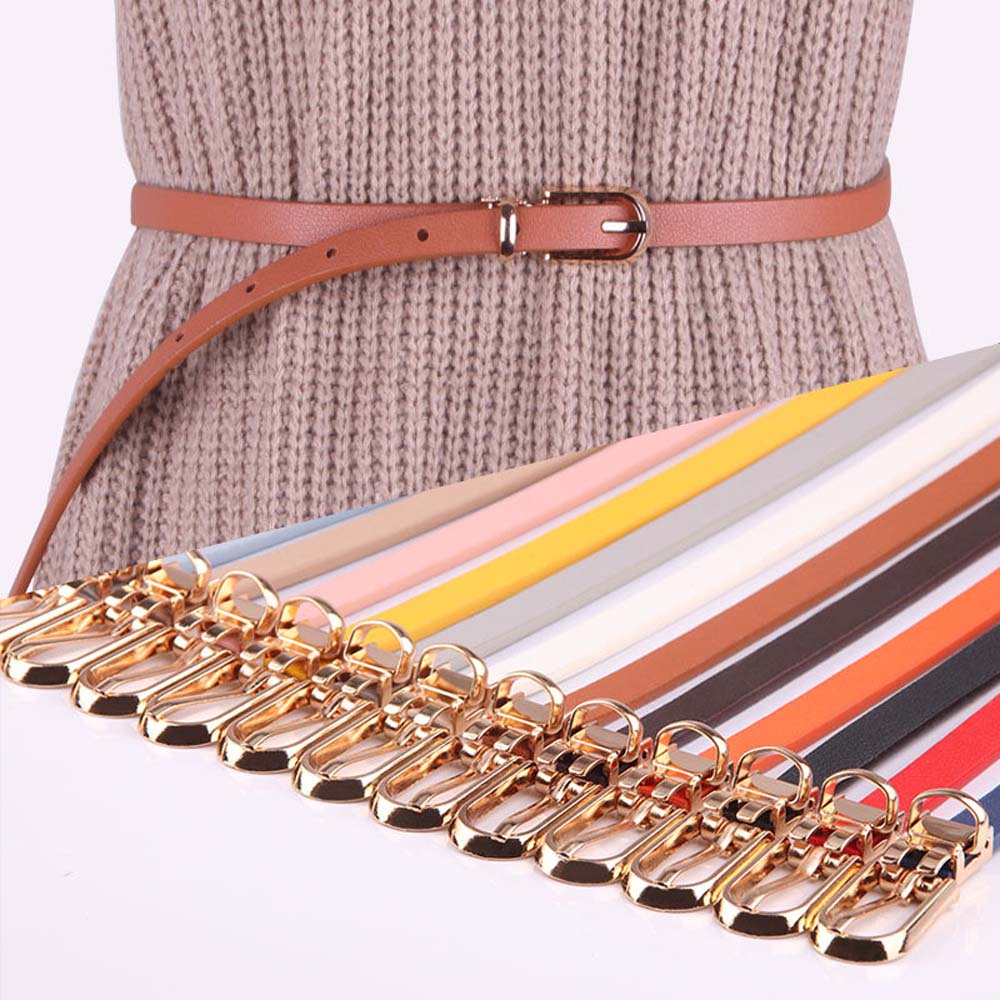 

Wholesale Design Women Faux Leather Belts Candy Color Thin Skinny Waistband Adjustable Belt Women Dress Strap cinturon mujer cin, Black