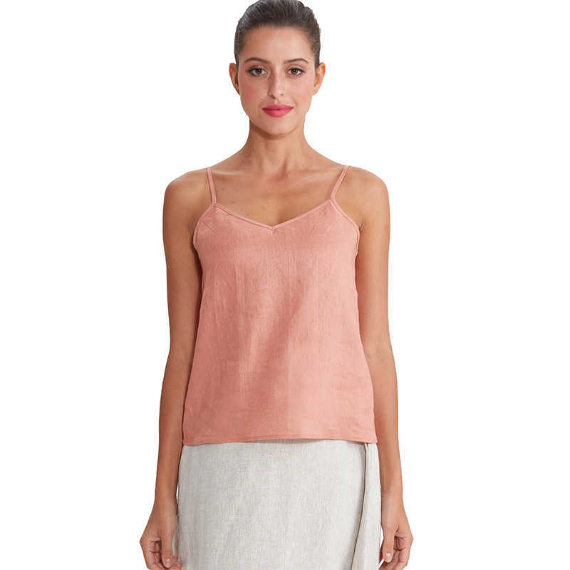 

100% linen tank top woven solid V neck women Summer tank top casual M30199 210526