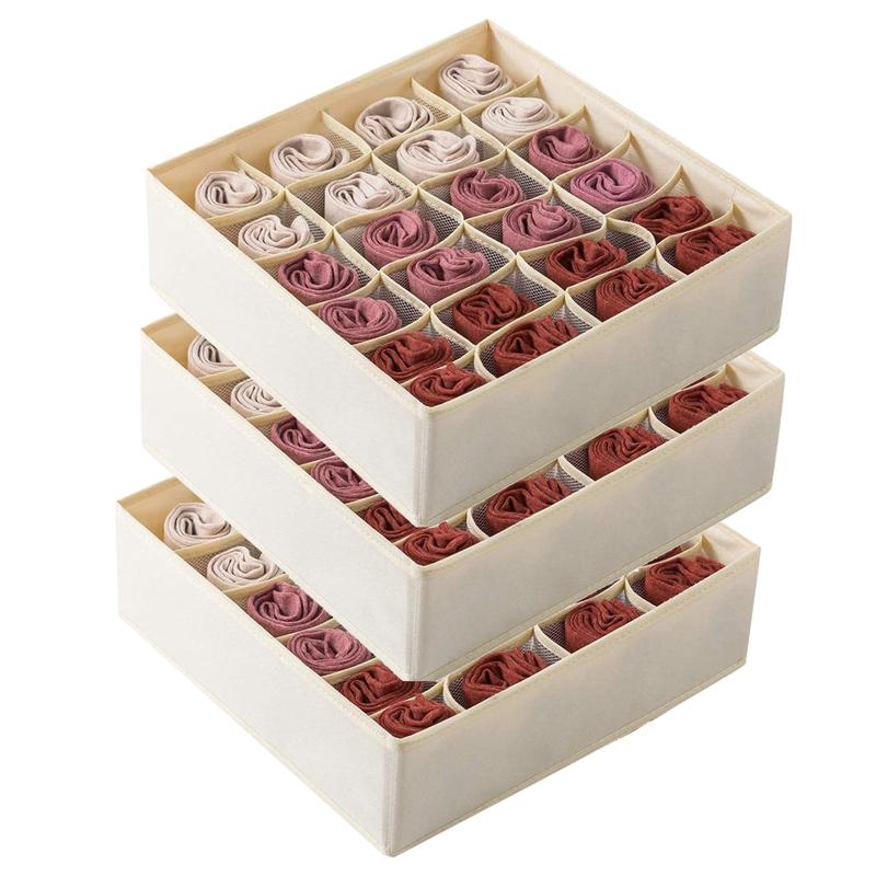 

Clothing & Wardrobe Storage 3 Pack Socks Underwear Drawer Organizer Divider, 24 Cell Collapsible Cabinet Closet Boxes
