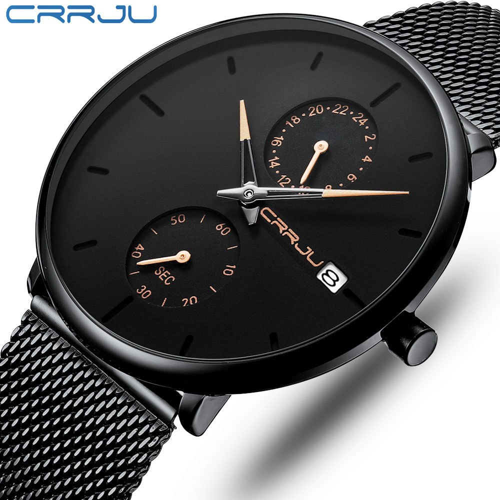 

Fashion Mens Watches Top Luxury Brand CRRJU Stylish Simple Waterproof Quartz Watch with 24 Hour Display Relogio Masculino 210517, Yellow