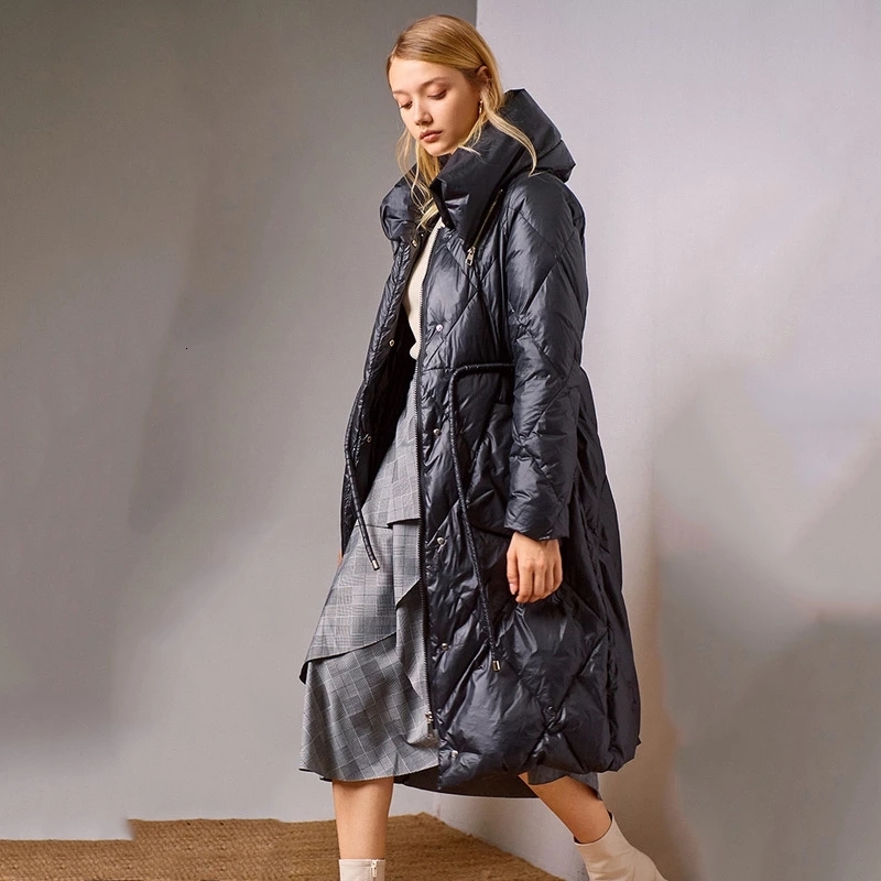 

Women's Down & Parkas 2021 winter zipper oversized lapel female jacket long down duck to keep warm parka snow, Black