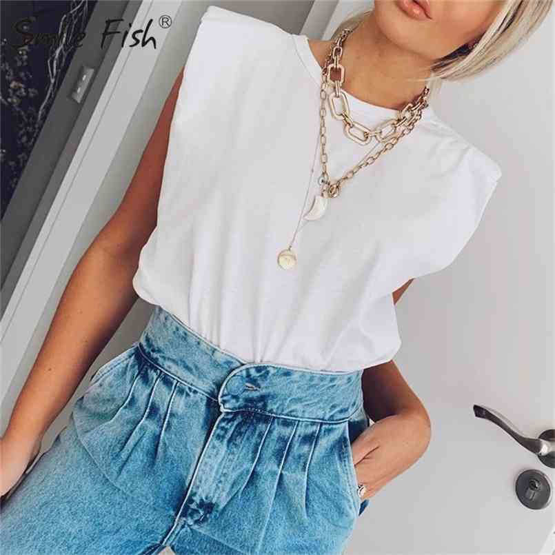 

Fashion Cotton White Shirts Sleeveless Women' T-Shirt Camis Striped Solid Blusas Streetwear Casual Lady O-neck Tees Tops M0744 210708, Black