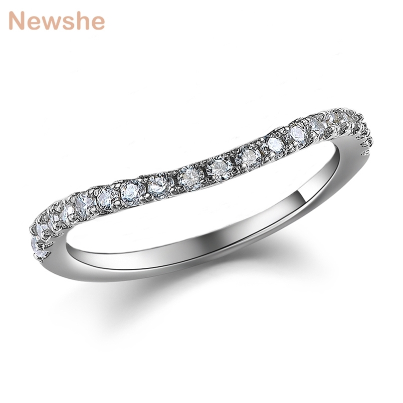 

she 925 Sterling Silver Stackable Wedding Ring Engagement Band For Women Curve Wave Design AAAAA Zircon Jewelry 211217