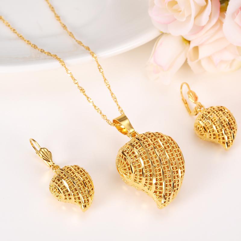 

Earrings & Necklace Gold Plated Heart Jewelry For Women Sets Wedding Jewellery Gifts Fashion Wholesale, As pic