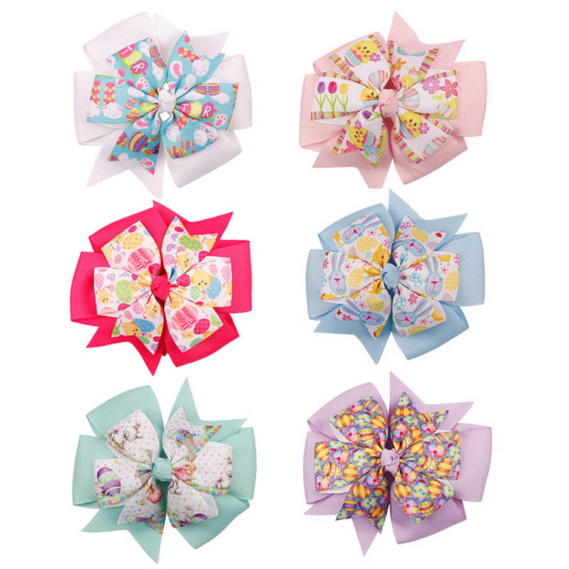 

Girls Hair Accessories Hairclips Baby Bb Clip Kids Barrettes Clips Ribbon Childrens Cute Easter Party Cartoon Children 4Inch Double-Deck Bow B6963, Can choose color;remarks