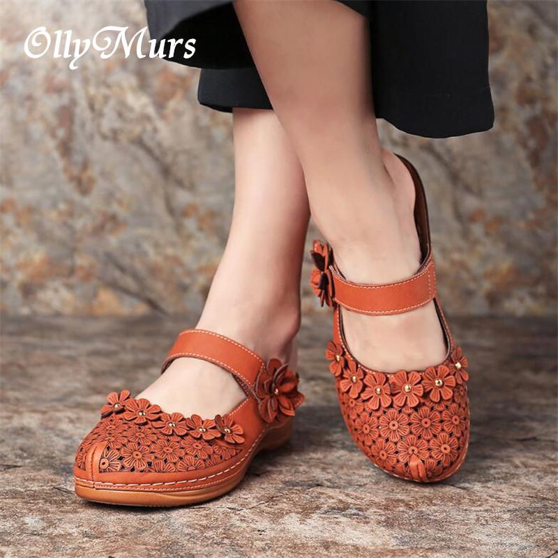 

Slippers 2021 Rome Style For Women Summer Beach Casual Leather Shoes Outdoor Wedges Platforms Slipper Flower Female Slides, Black