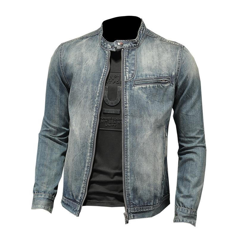 

Men's Jackets Vintage Biker Slim Fit Retro Motorcycle Racing Coat Outerwear Washed Blue Windbreaker Tops Plus Size -4XL