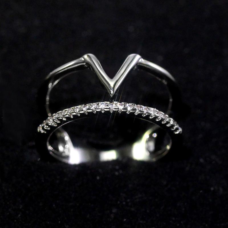 

Cluster Rings INS V Shaped Double For Women Female Creative Geometric Simple Ring Silver Color Accessories Jewelry KAR030, Golden;silver