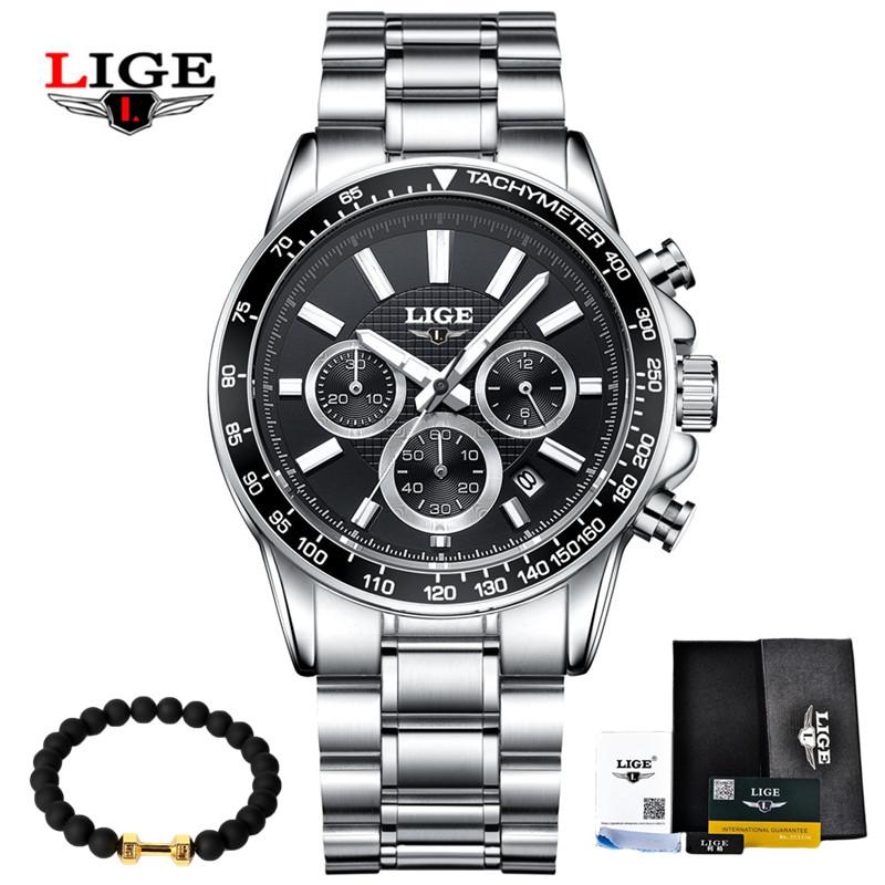 

Wristwatches LIGE Mens Watches Top Quartz Watch Hour Date Clock Fashion Casual Steel Men Military Erkek Kol Saat, Leather white