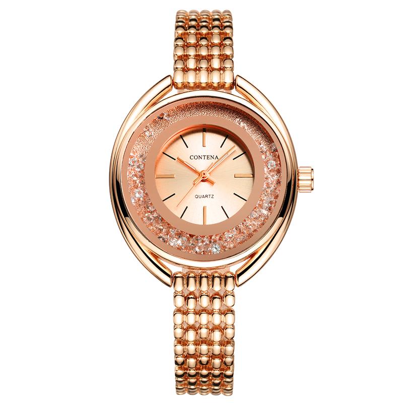 

Wristwatches Crystal Watch Women Waterproof Rose Gold Steel Strap Ladies Wrist Watches Top Bracelet Clock Relogio Feminino, Silver