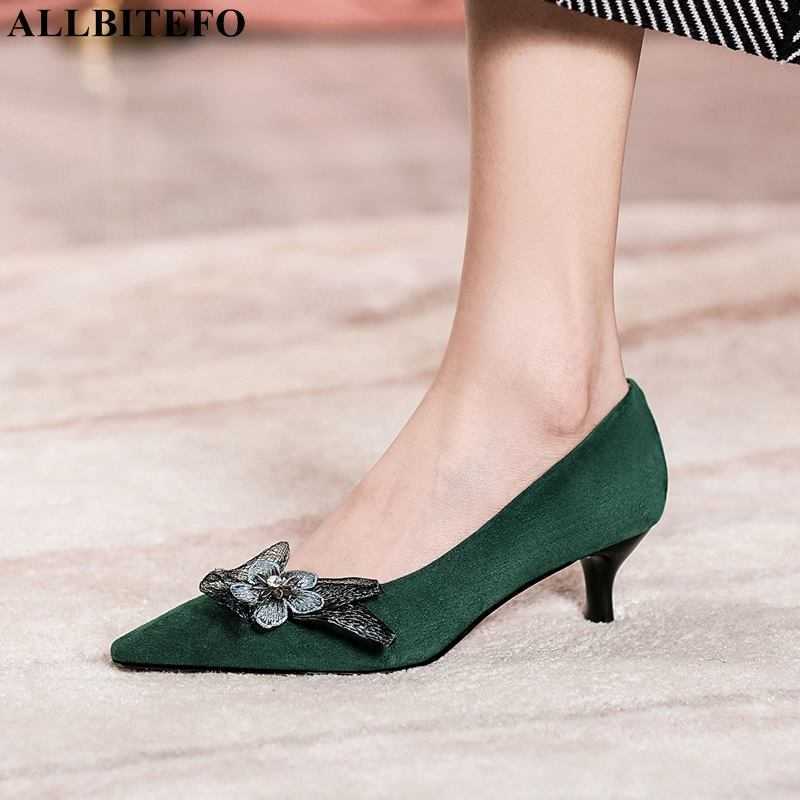 

ALLBITEFO flower design thin heel stiletto genuine leather women heels shoes fashion sexy party wedding shoes high heel shoes 210611, As picture