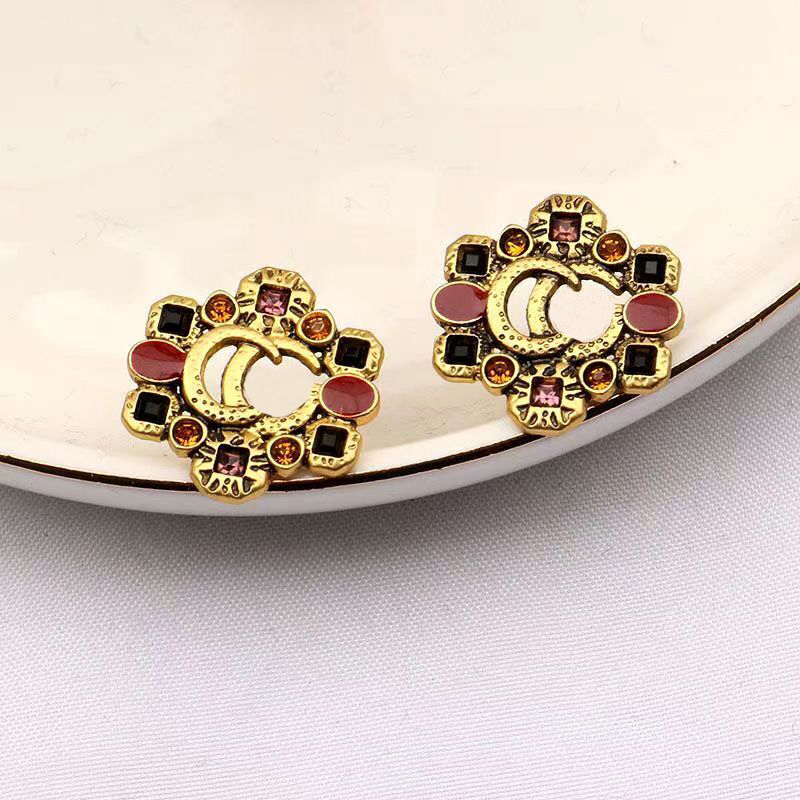 

23ss 20style 18K Gold Plated Letters Stud Earrings Small Sweet Wind Women Crystal Rhinestone Pearl Long Earring Wedding Party Jewelry