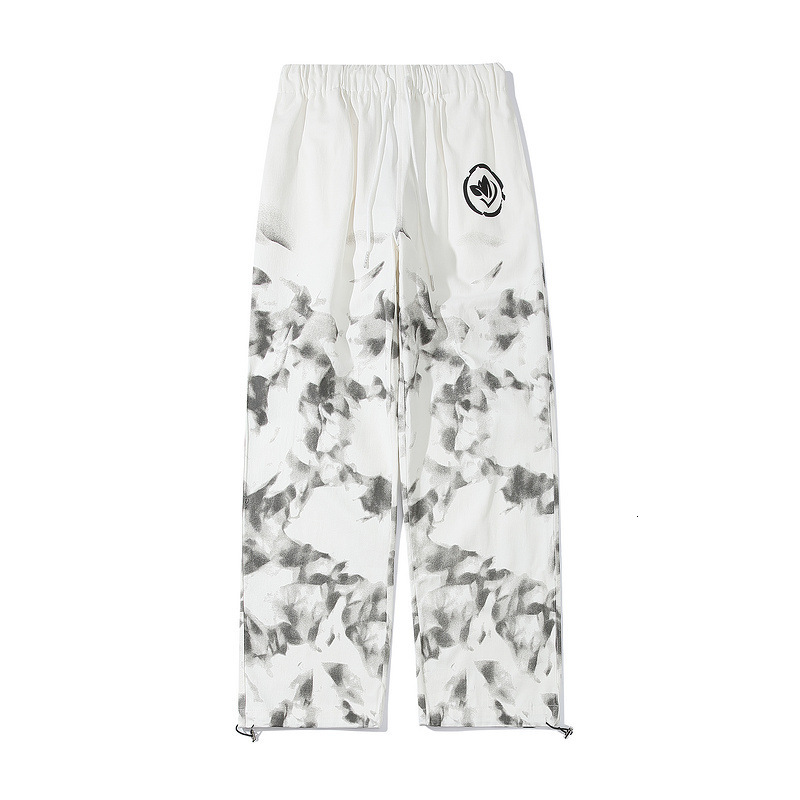 

pants trousers wash water in autumn and winter to make old fashion br tie dye black white loose casual leggings lovers hip hop elastic jeans