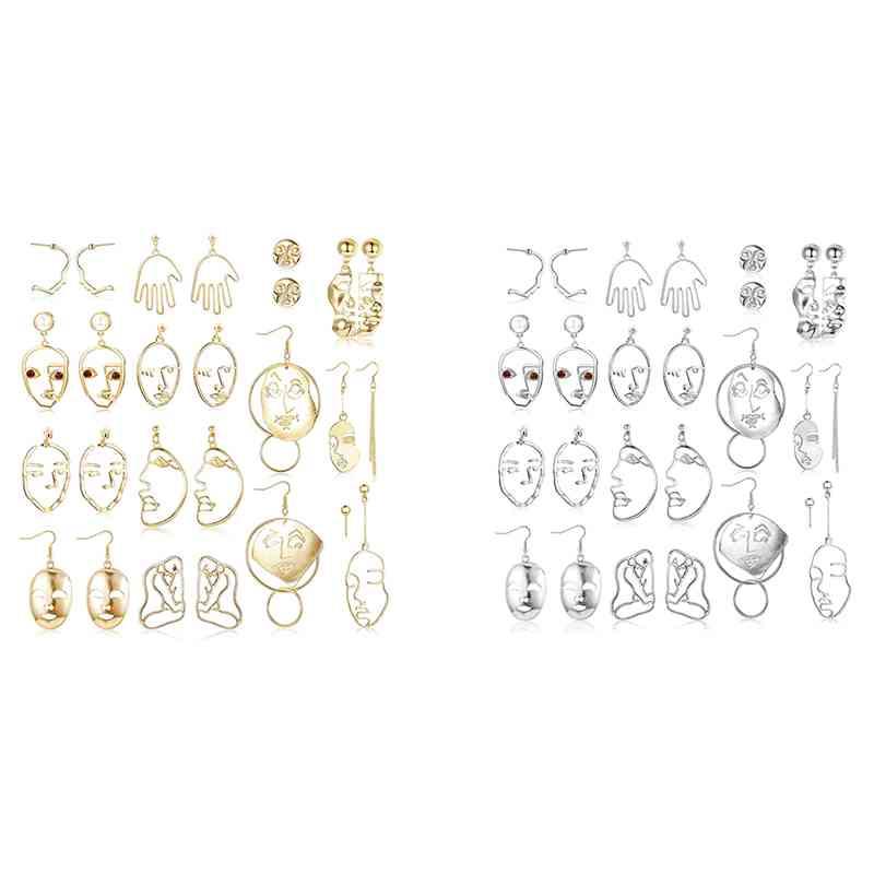 

Dangle & Chandelier 13Pairs Face Statement Earrings Hollow Hand Shaped Drop Set Punk Style Jewelry, Silver