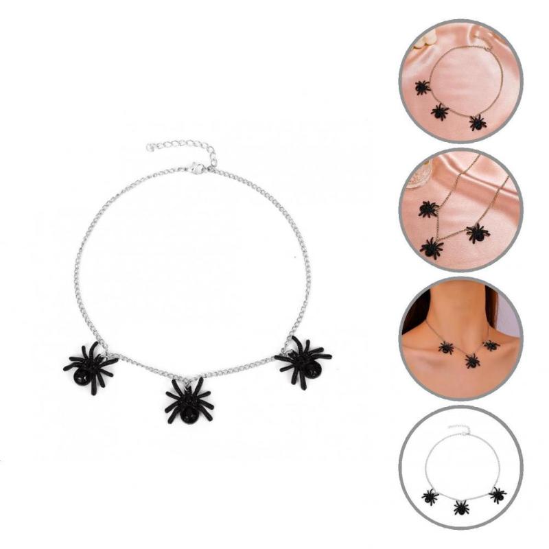 

Chokers Sturdy Accessory Three Black Spider-Shaped Pendant Necklace Jewelry