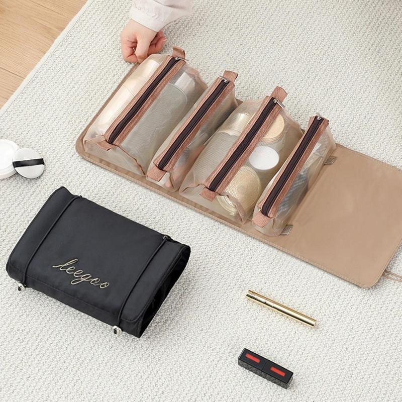 

Large-capacity Foldable Make Up Hanging Makeup Bag Cosmetic Multipurpose Toiletry 4 In 1 Removable Organizer Bags & Cases, Black