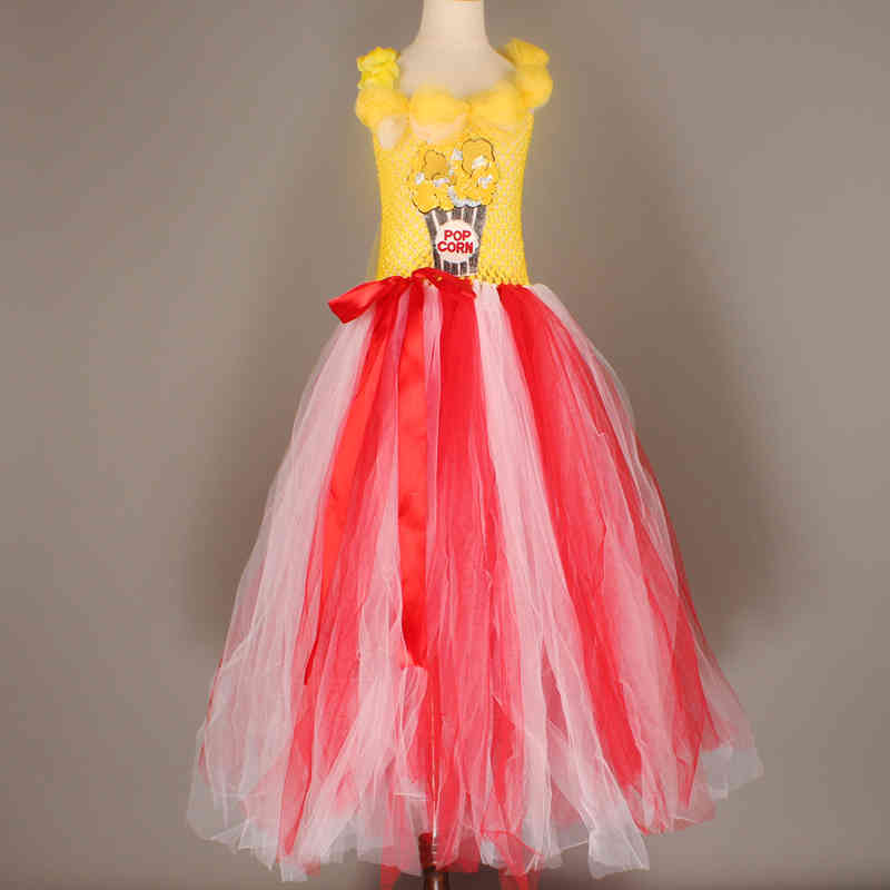 Circus Popcorn Girl Tutu Dress Carnival Birthday Party Wedding Flower Sequin Ball Gown Costume Kids Pop Corn Food Tulle Dress (13)