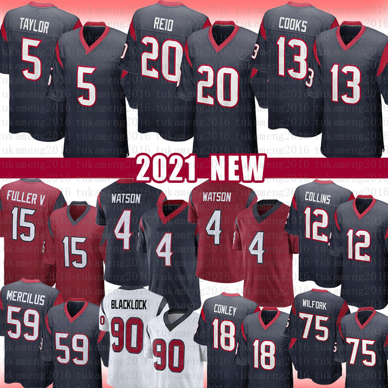 

20 Justin Reid Brandin Cooks Tyrod Taylor Football Jersey Deshaun Watson Whitney Mercilus Vince Wilfork Mark Ingram II Nico Collins Cornell Armstrong Davis Mills, 2021 mens jersey(dzr)