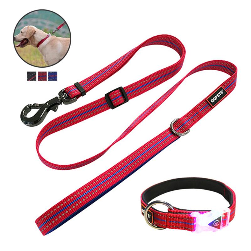 

Nylon LED Dog Collar Light Night Safety Flash Glow In The Dark Reflective Leash Luminous Small Large Supplies Pet Collars & Leashes
