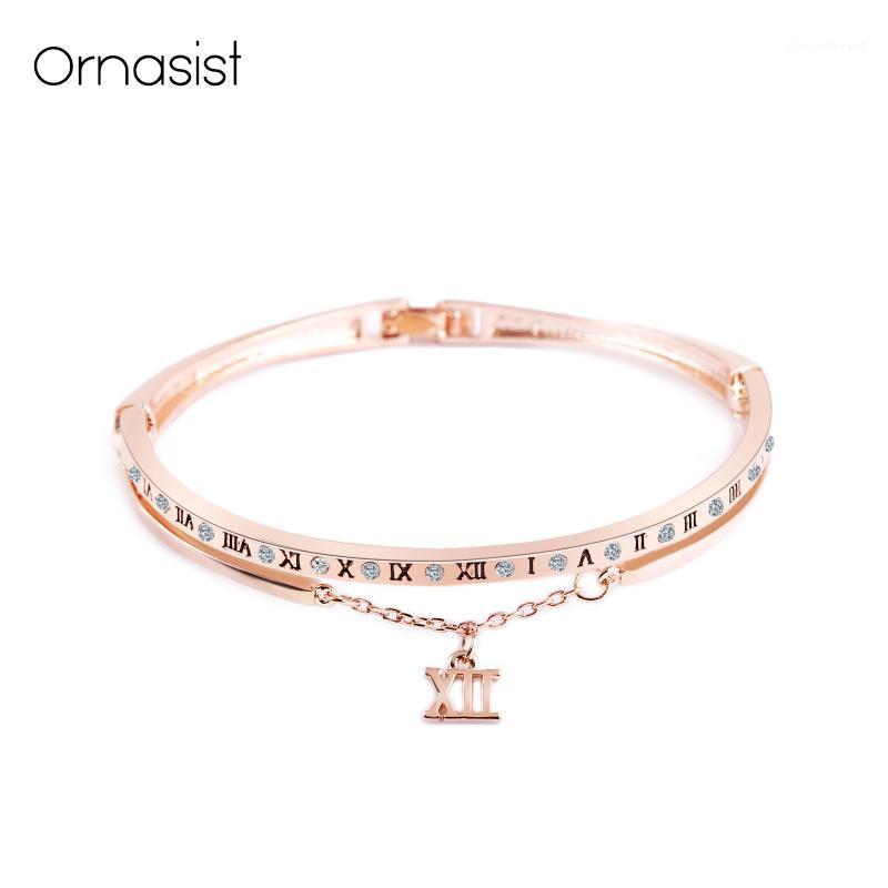 

Simple Letter Crystal For Women Gold Silver Color Roman Numerals Pendant & Bangles Birthday Gift Bangle