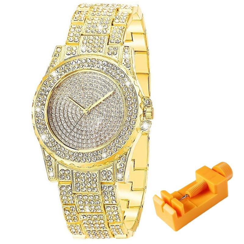 

Luxury Iced Out Watch With Quartz Movement Crystal Rhinestone Diamond Watches For Women Stainless Steel Wristwatch Wristwatches, Tool