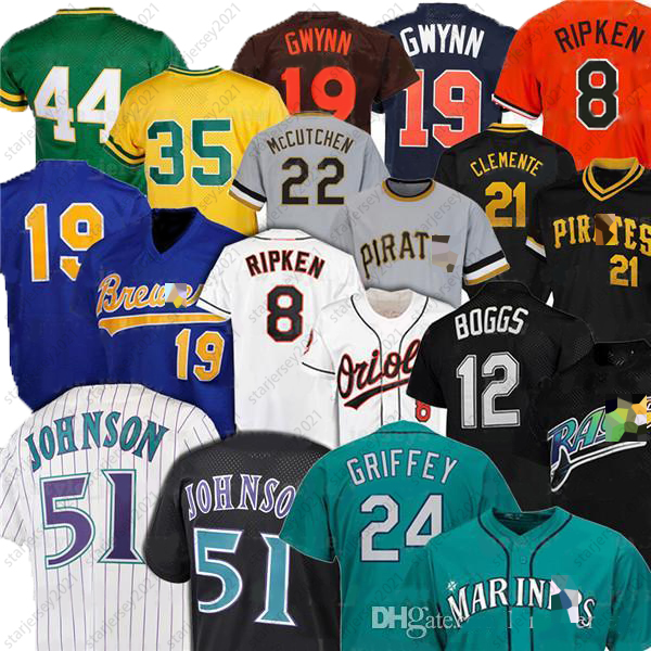 

51 Randy Johnson 24 Ken Griffey Jr 12 Wade Boggs Nolan Ryan Robin Yount 21 Roberto Clemente Tony Gwynn 8 Cal Ripken Jr. Basketball Jerseys, As pic